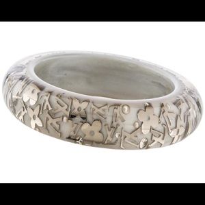 Louis Vuitton white silver wide inclusion bangle